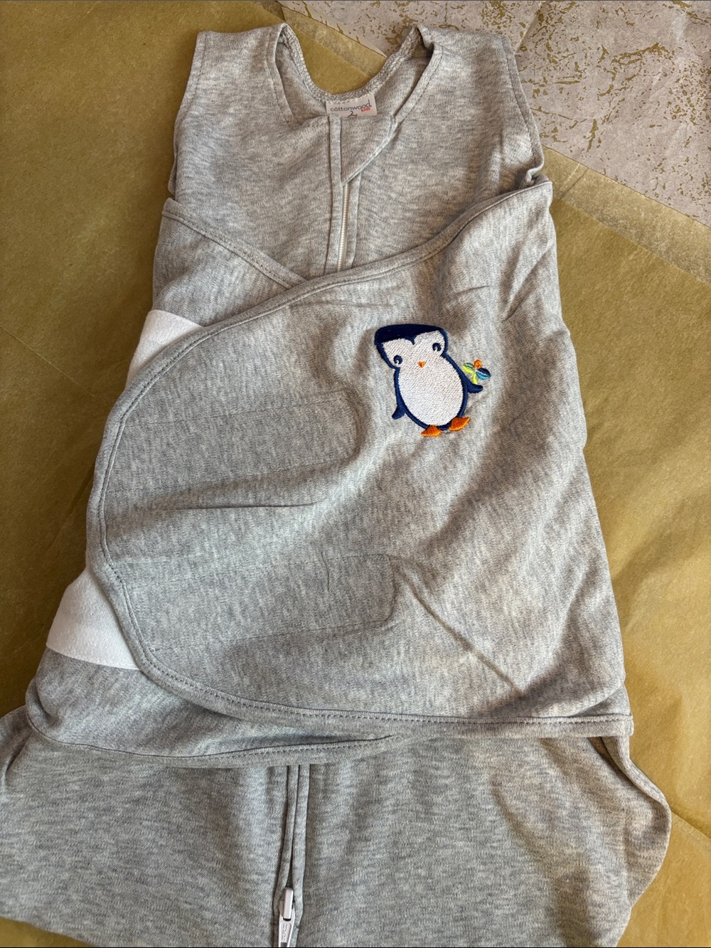 Cottonwood Cotton Grey Penguin Embroidered Sleep Sack Burrito One-Piece Newborn